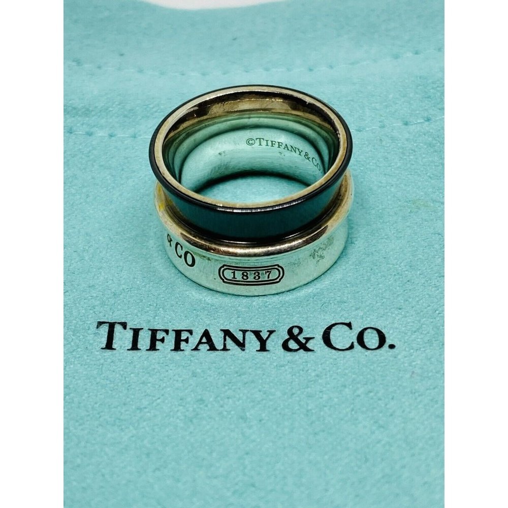 Tiffany & Co Sterling Silver Titanium Concave Belt Wide Band Ring 1837 Size 5.25